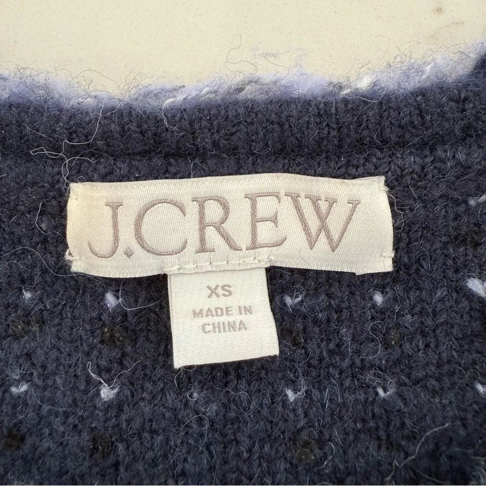 J. Crew Cropped Lady Jacket Marled Yarn Women’s XS Blue Hook & Eye Closure Knit - Picture 4 of 7